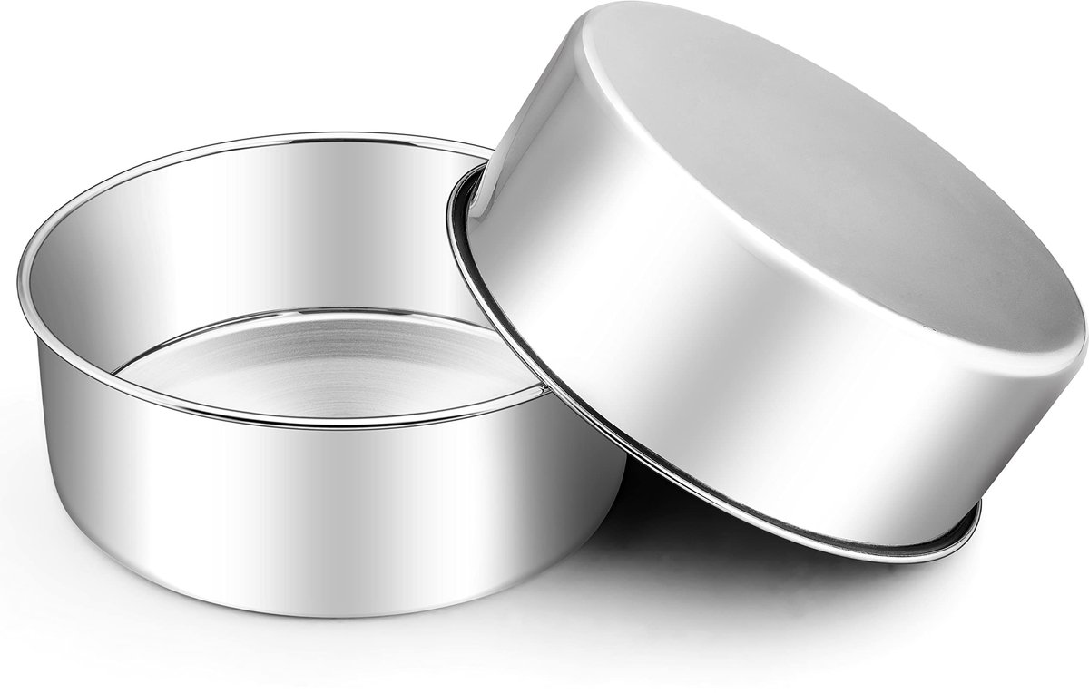 Bakvorm, 2-delige set, 20 cm roestvrij staal, ronde taartvorm, 7 cm hoog, taartvorm voor verjaardagen, bruiloften, Kerstmis, gelaagde taarten, gezond en niet giftig, vaatwasmachinebestendig
