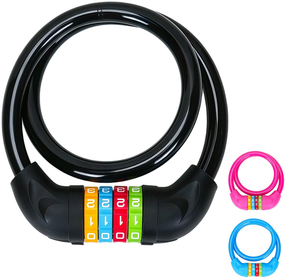 Fietsslot voor kinderen, zwart, kinderfietsslot, cijferslot voor meisjes en jongens, kinderfietsslot, cijferslot, 4-cijferig fiets voor scooter, fiets (10 x 650 mm)