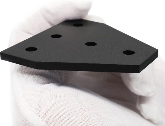 8 stuks 2020 hoekhouderplaten, T-vormige scharnierplaat, aluminium extrusieconnector-houder met moeren, 5-gaats buitenverbindingsplaat voor aluminium profielen uit de serie 2020, zwart — afbeelding 3