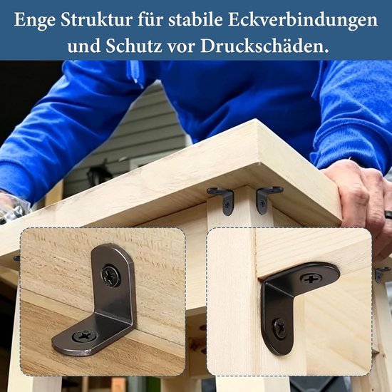 22 stuks hoekverbinders, 20 × 20 mm, zwart roestvrij staal, hoekhoeken, metalen hoek, 90 graden, L-vorm, meubelhoek, roestvrij stalen hoek, klein, met 44 schroeven, voor aanbouwhoek, beugel — afbeelding 2