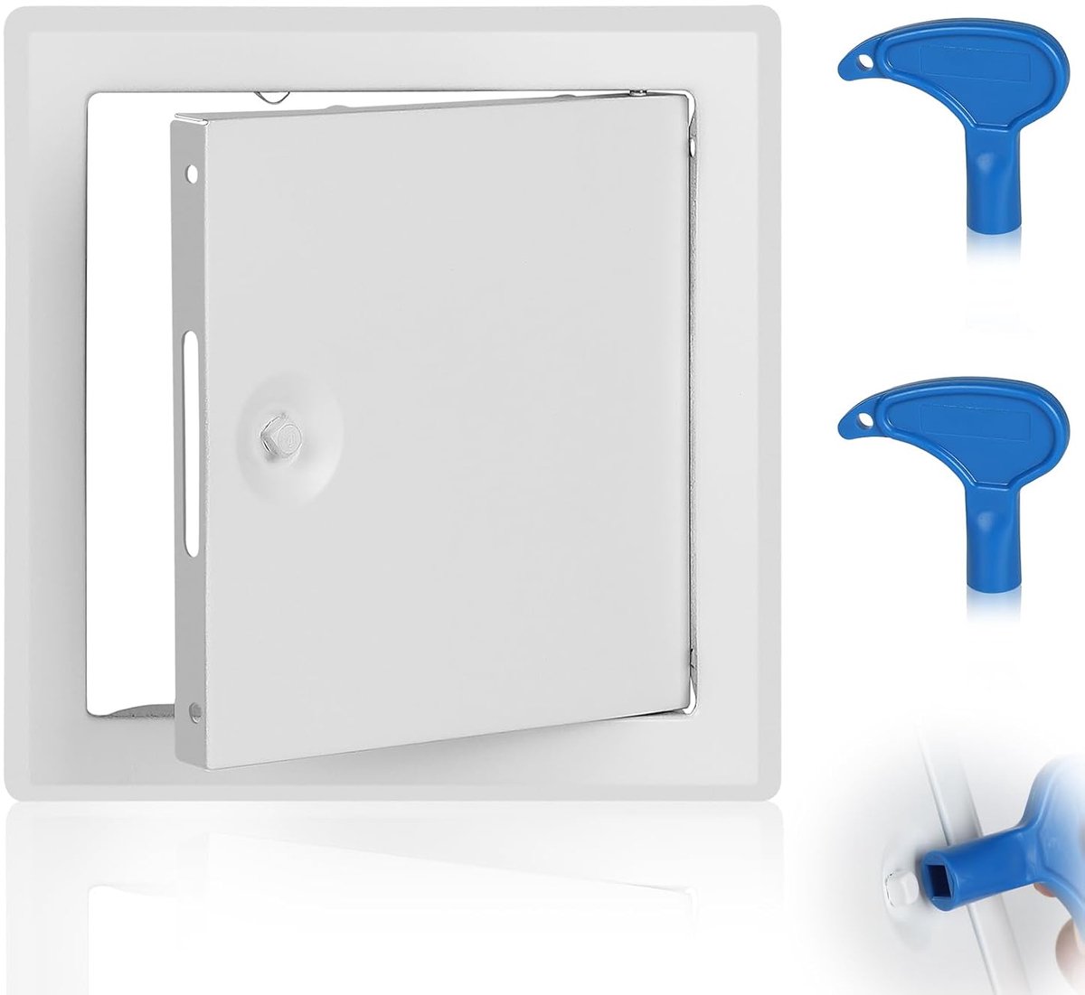 Inspectieklep, 15 x 15 cm, droogbouw, onderhoudsklep, metaal, wit, inspectiedeur, plaatstaal, vierkante sluiting met 2 sleutels, inspectieluik voor loft, badkamer, keuken, magazijn