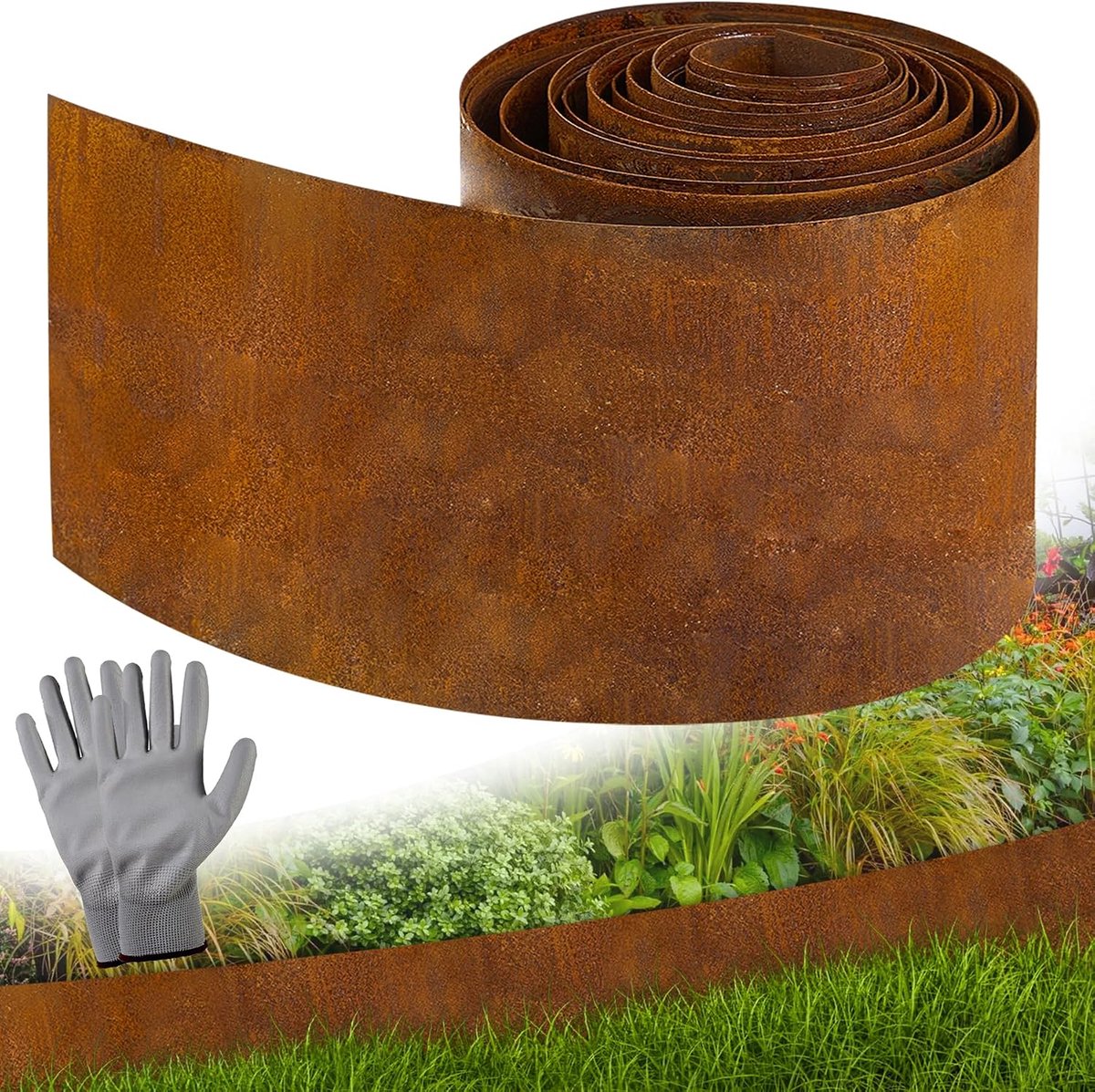 tuinrand van cortenstaal voor de tuin, 5 m x 20 cm cortenstaal gazonrand gazonrandband met roest, gazonrand bloembedomranding voor gazonversiering