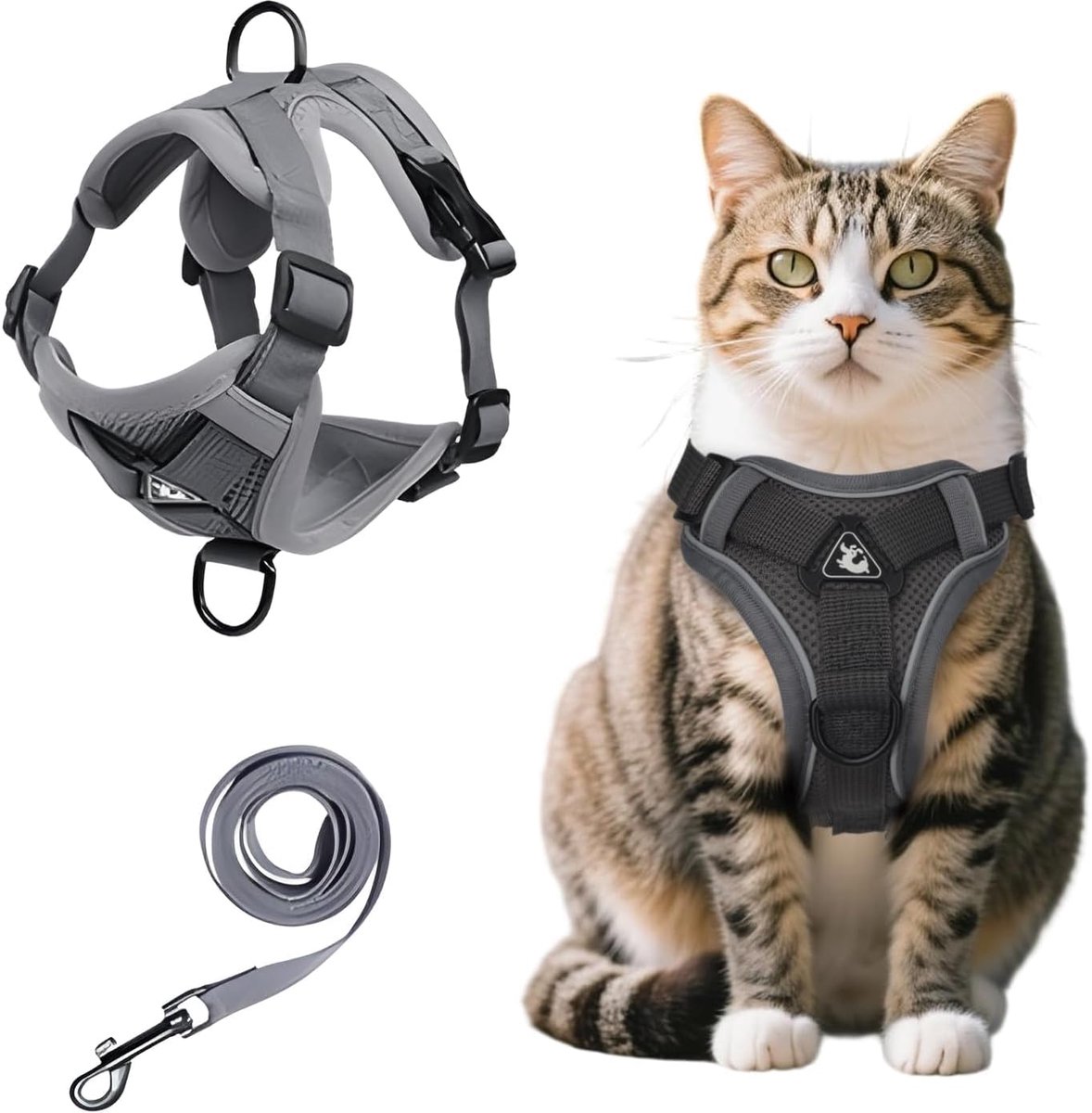 Kattentuig met riem, ontsnappingsbestendig softharnas voor katten, verstelbaar borstharnas en kattenlijnset, kattenharnas voor veiligheid en comfort (M)