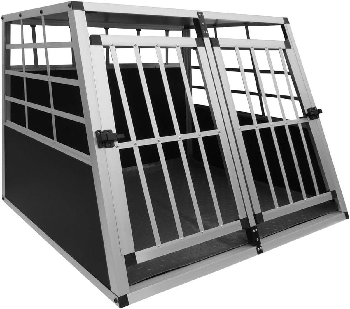 Hondenbench Autobench - Reiskooi Honden - Veilig Vervoeren - Dubbele Afsluitbare Deuren - 97 x 90 x 69 cm - Zilver