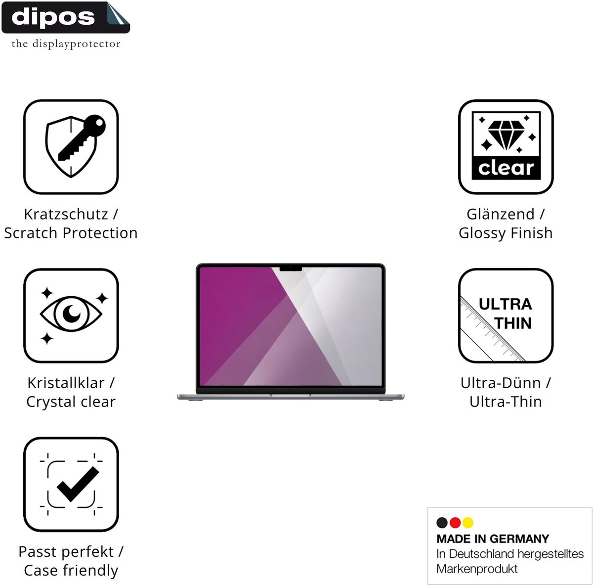 dipos – 2x Beschermfolie geschikt voor Apple MacBook Air M2 13 Inch 2022 | Krasbestendige & heldere Screenprotector Ultra-Thin