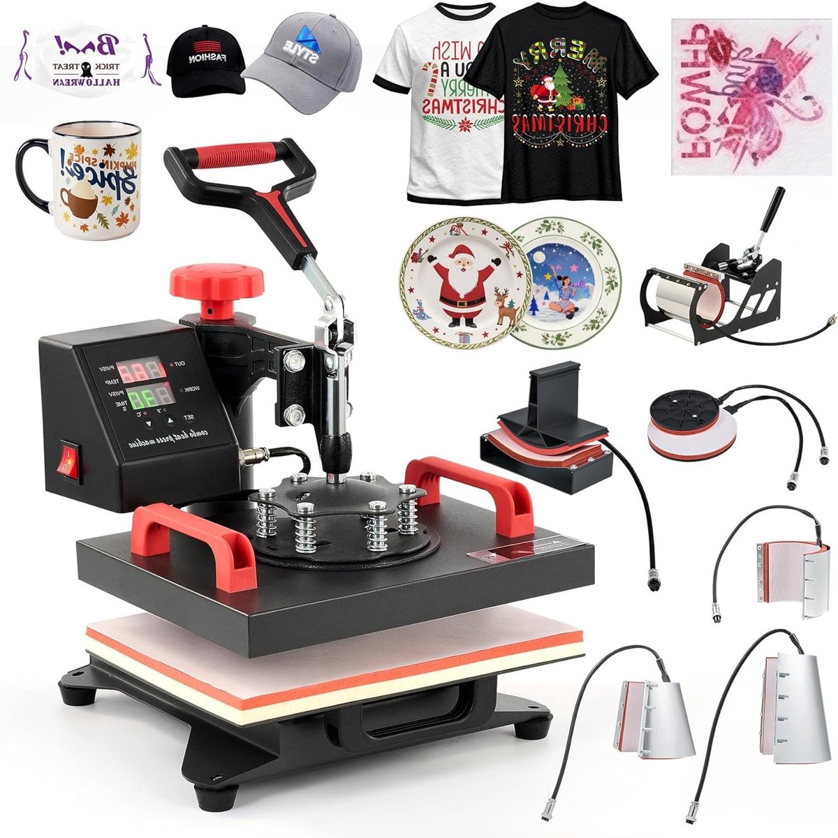 Transferpers - Hittepers Drukpers - Textiel Bedrukken - 8-in-1 Multifunctioneel - 30 x 25 cm - Zwart