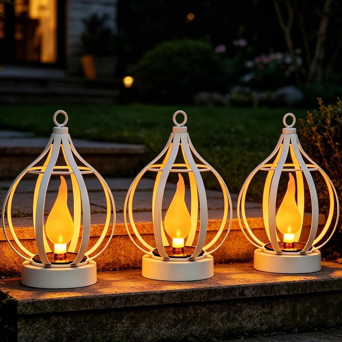 Realistische Solar Vlammetjes - Metaal Waterdruppel Ontwerp - IP65 Waterdicht - voor Terras, Tuin - 3 Stuks