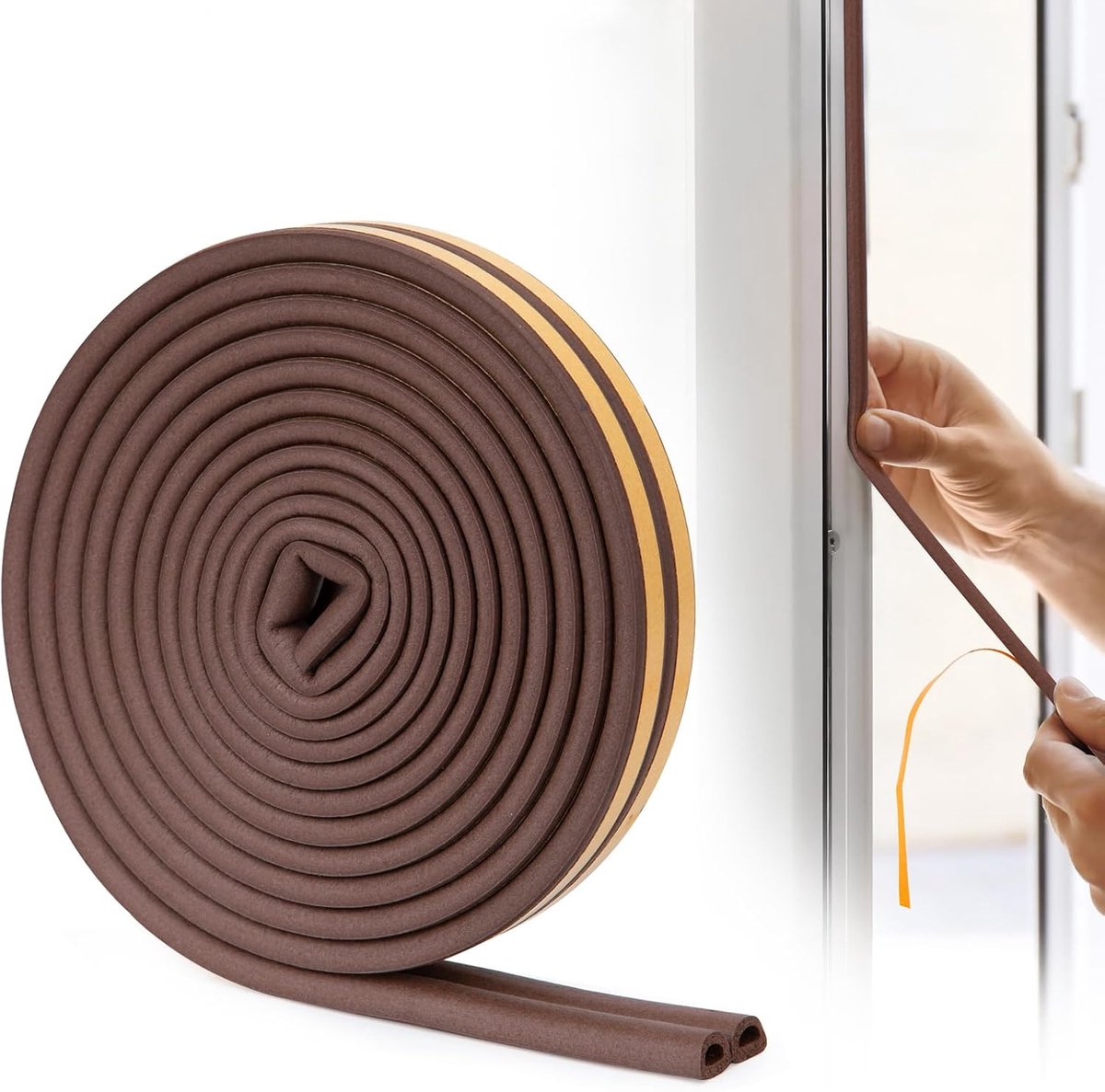 Tochtstrip voor deuren, afdichtingsstrip, zelfklevend schuim, isolatiestrip, weerstrippen voor raamafdichting, tochtstripband, 6 m (bruin)
