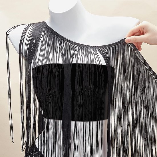 2m lange kettingrand franje rand 50cm breed polyester kwast kant lint zwart naai kwast rand rand lint voor doe-het-zelf knutselen naaien kleding accessoires lampenkap decoratie — afbeelding 2