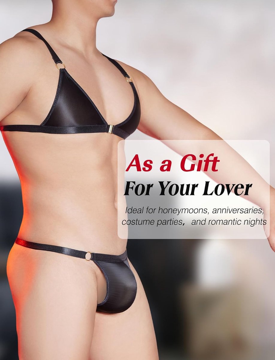 Heren beha en slip set crossdresser sexy lingerie set transparant Sissy kleding met ring