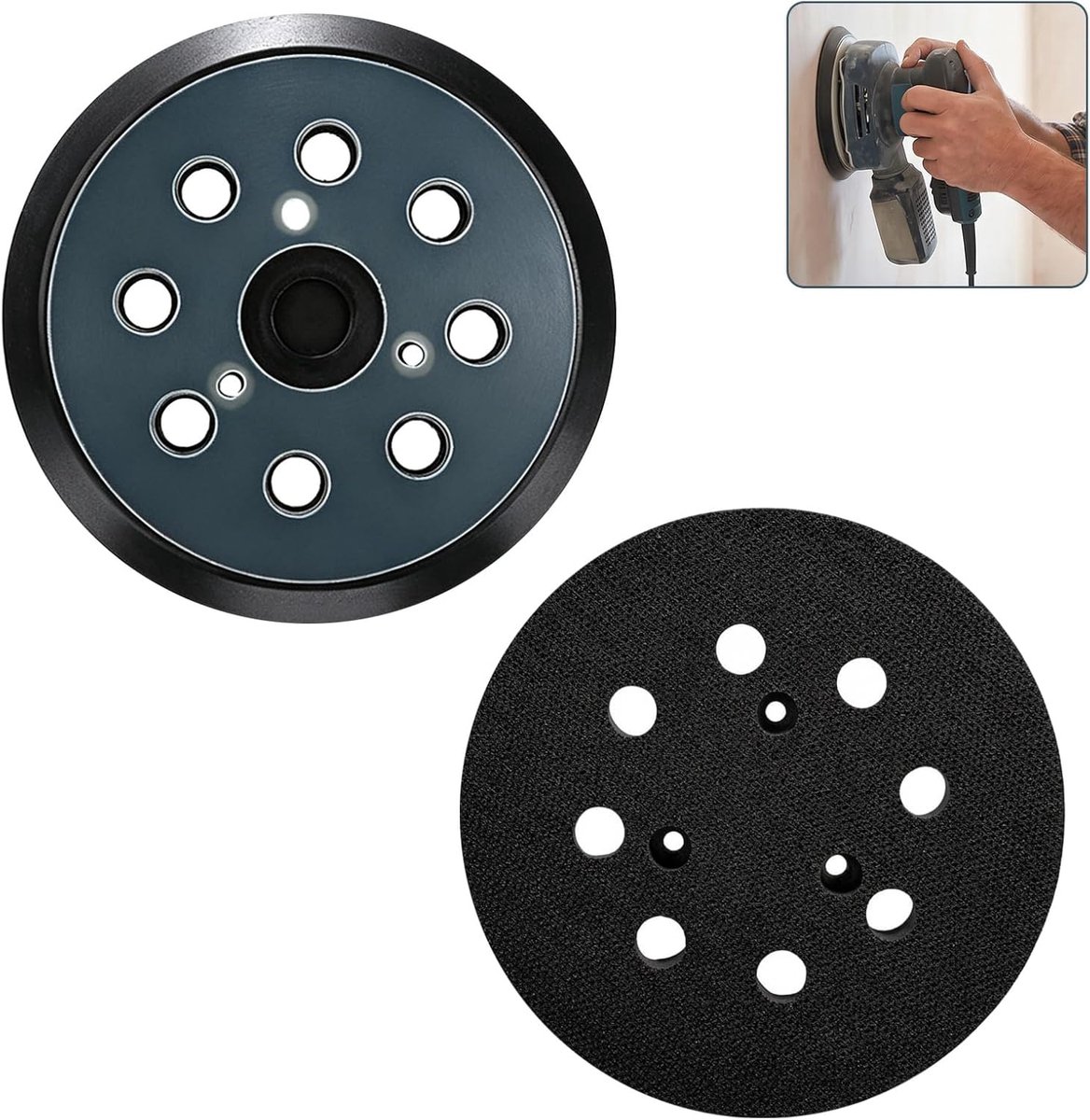 2 stuks schuurschijven voor 125 mm, 8 gaten, zelfklevende schuurplaat, houder voor slijpschijf 125 metaal, universele accessoires voor het slijpen van hout, metaal en afwerking