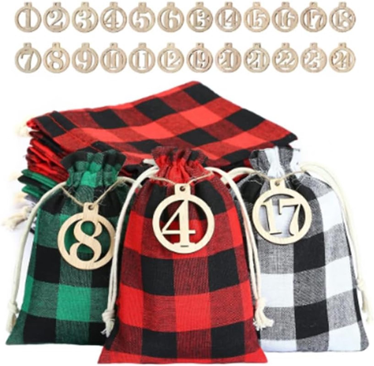 24 stuks kerstzakjes, cadeauzakjes, jute zakjes met trekkoord, kerstzakjes voor snoep voor kerstfeest, nieuwjaarsfeest