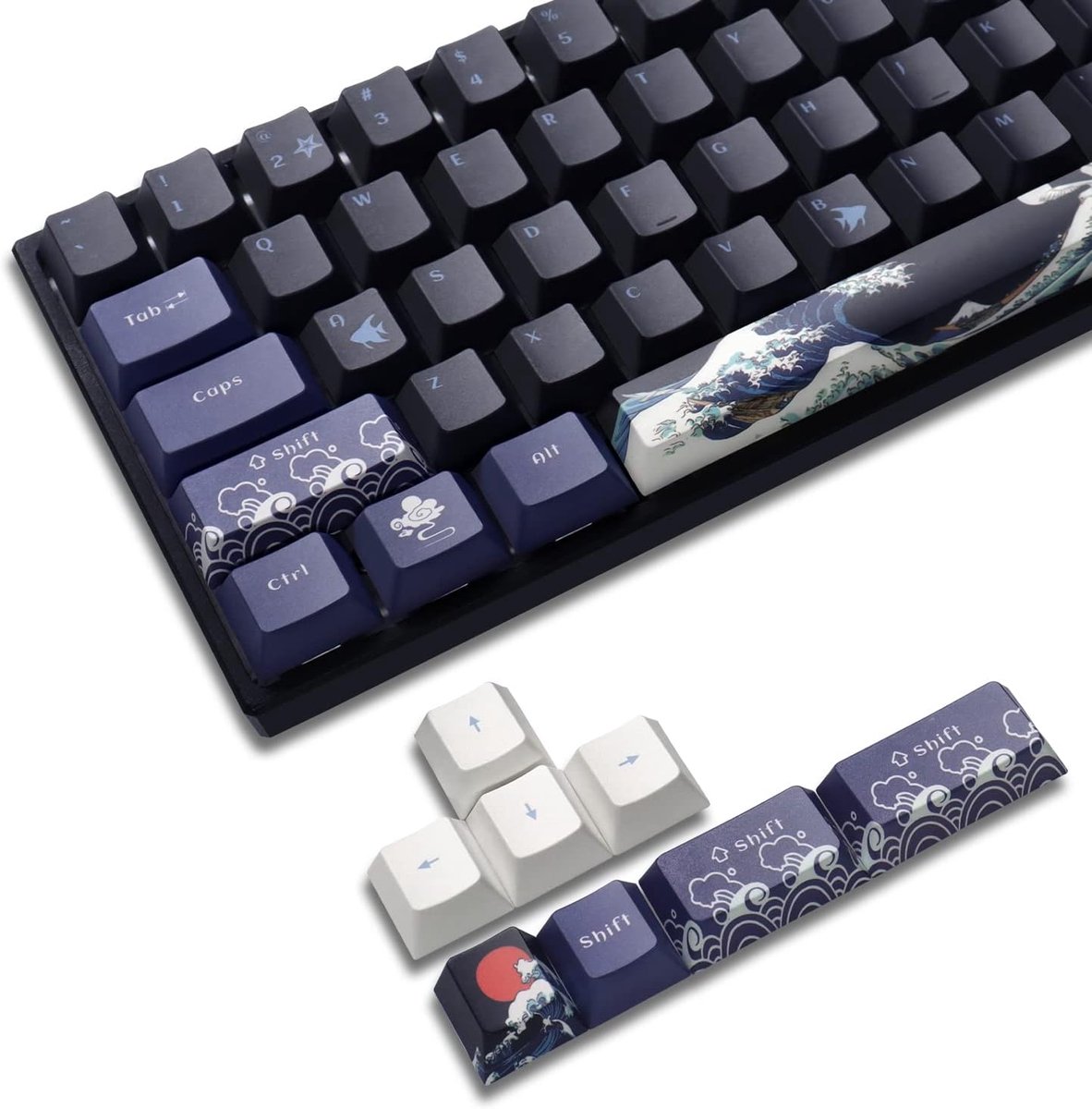 Keycaps - 60% Great Wave Off Kanagawa Japanse aangepaste keycaps-set, kersenprofiel voor Cherry/Gateron MX-schakelaars, 78 toetsenset