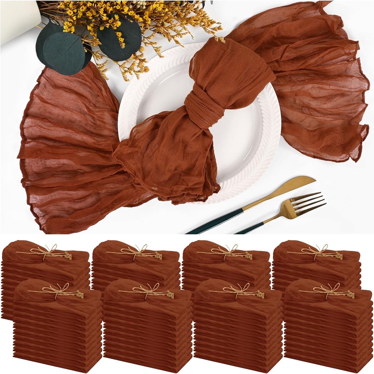 84 stuks terracotta kaasdoek servetten, 20x20 inch, gerimpeld, wasbaar, rustiek boho, voor bruiloft, babyborrel, verjaardag tafeldecoratie