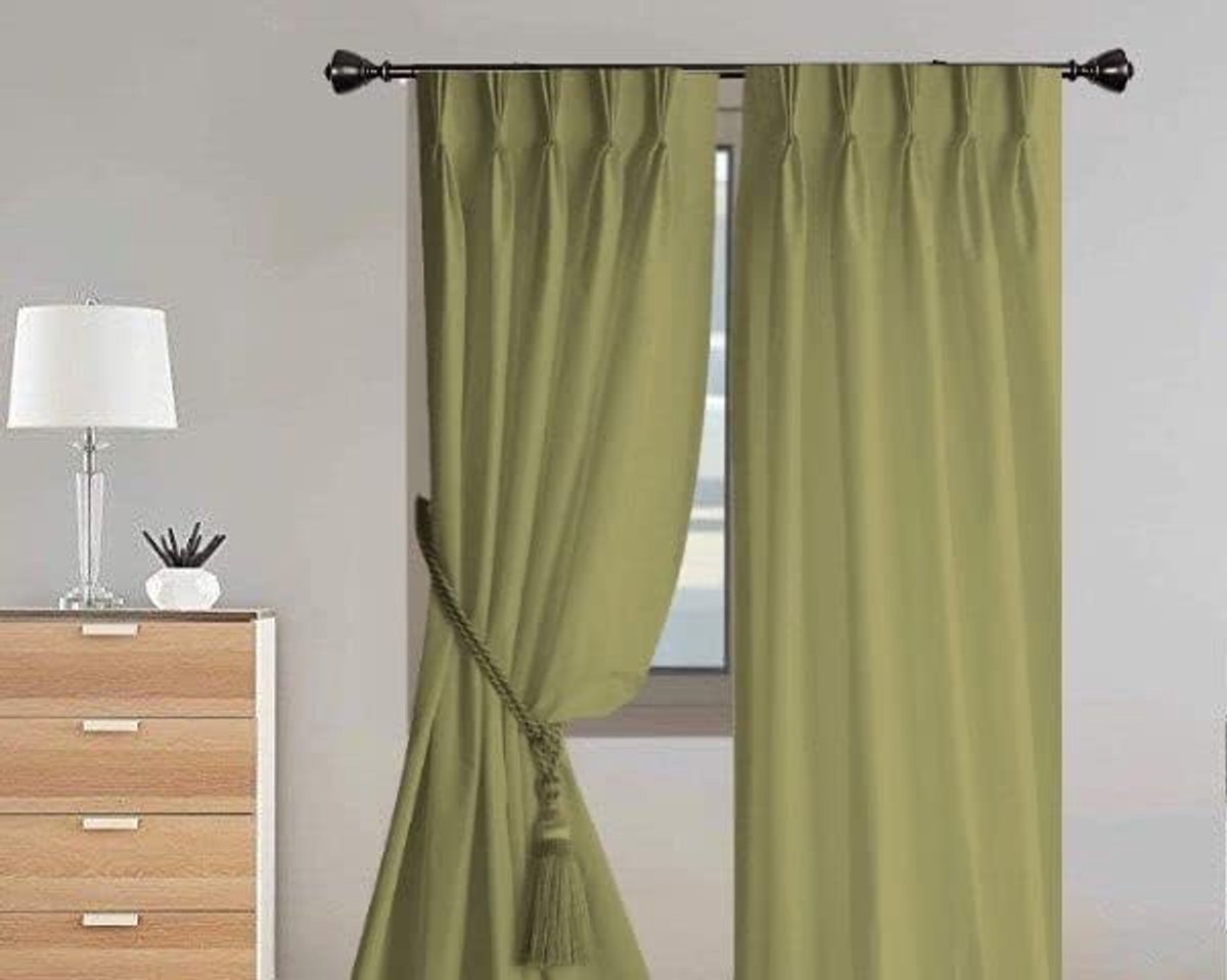 Pinch Geplooide Balackout Gordijn 100% Polyester Vensterbehandeling Thermische Geïsoleerde Kamer Darking voor Thuis met Haken, tiebacks (2seprate Panelen van 21+21makes42) (Fles Groen, 42"x95")