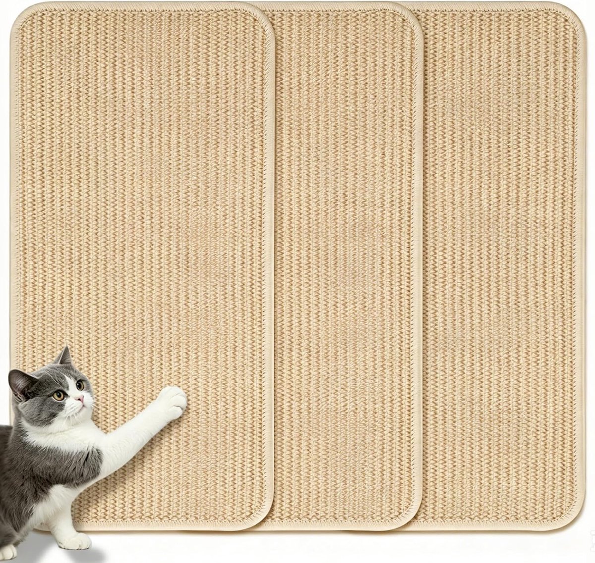 Krabmat voor katten, 3 stuks, sisal-krabplanken, 50 x 25 cm | met kattenspeelgoed, kattenkrabplank, beschermt banken, meubels, tapijten en muren tegen krassen, geschikt voor katten