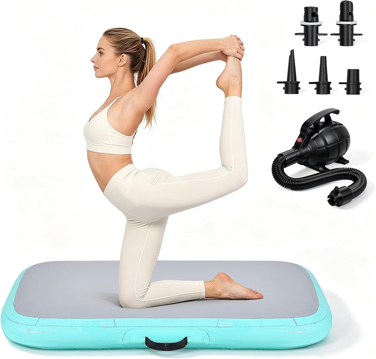 Opblaasbare turnmat, 100 x 60 x 10 cm, opblaasbare gymnastiekmat voor thuis – Air Matte Track voor kinderen en volwassenen, ideaal voor gymnastiek, yoga en fitness, met elektrische pomp