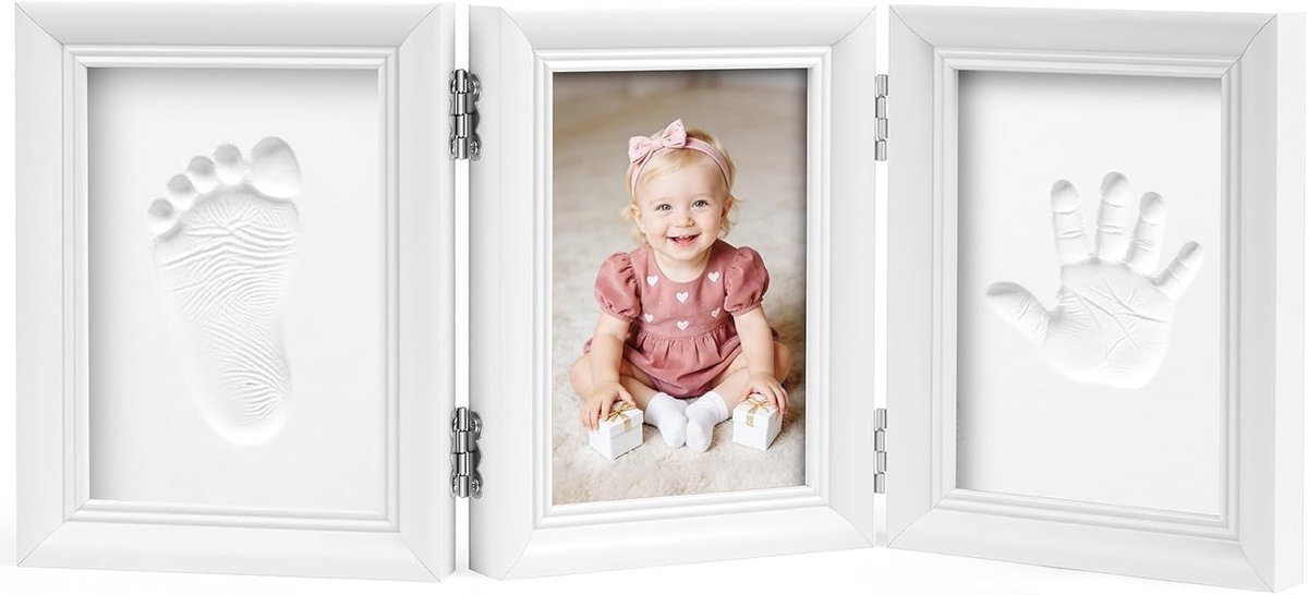 Hand- en voetafdrukset voor babyshower, gepersonaliseerd cadeau voor pasgeboren meisjes en jongens, familiegeschenken voor nieuwe ouders, geheugenfotolijsten voor handen en voeten (drievoudig)
