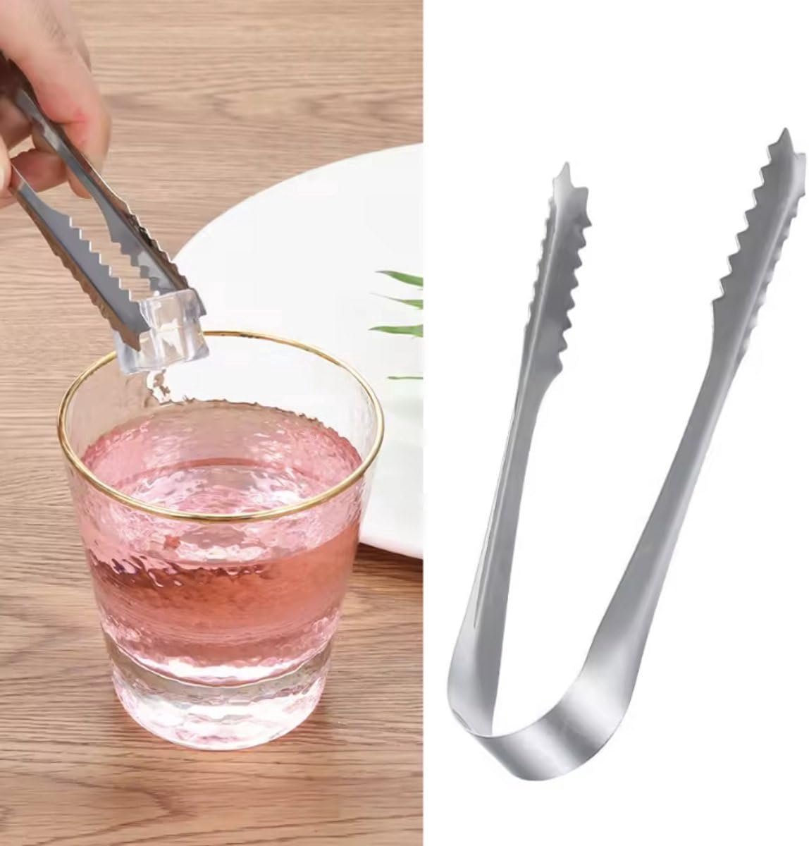 Tangen, kleine tangen, ijsblokentang, mini-grilltang, 2 stuks, metalen tang, keukentang, ijsblokentang, suikerblokentang, barkeepertang, universeel, 1 stuk