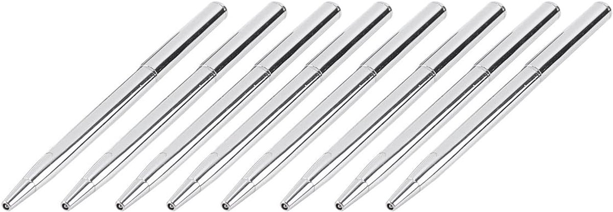 8 stuks gegalvaniseerde metalen balpen, 12,8 x 0,7 cm, zwarte inkt voor bruiloft, zaken, studenten, leraren (zilver 1 mm)