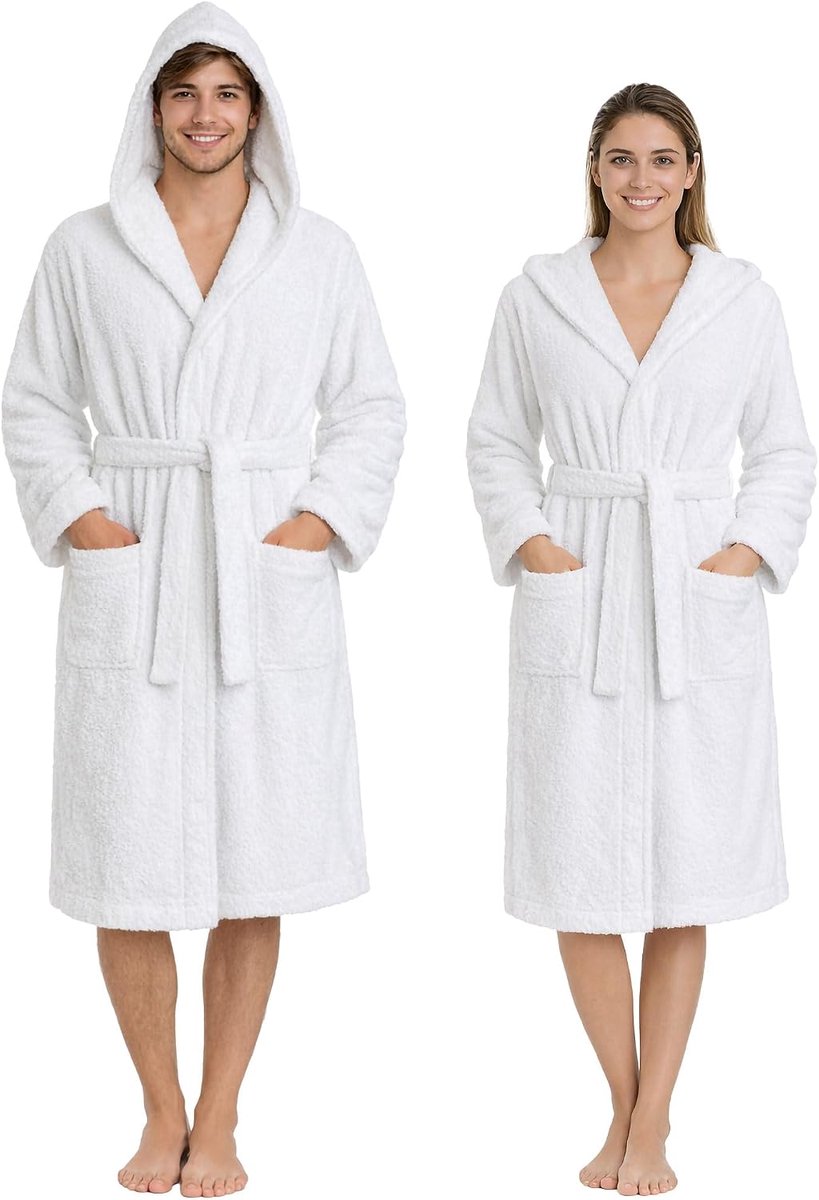 badjas van 100% katoenen badstof 400 g/m² met capuchon – zacht en absorberend, met riem, zakken en hangers – voor dames en heren volwassenen