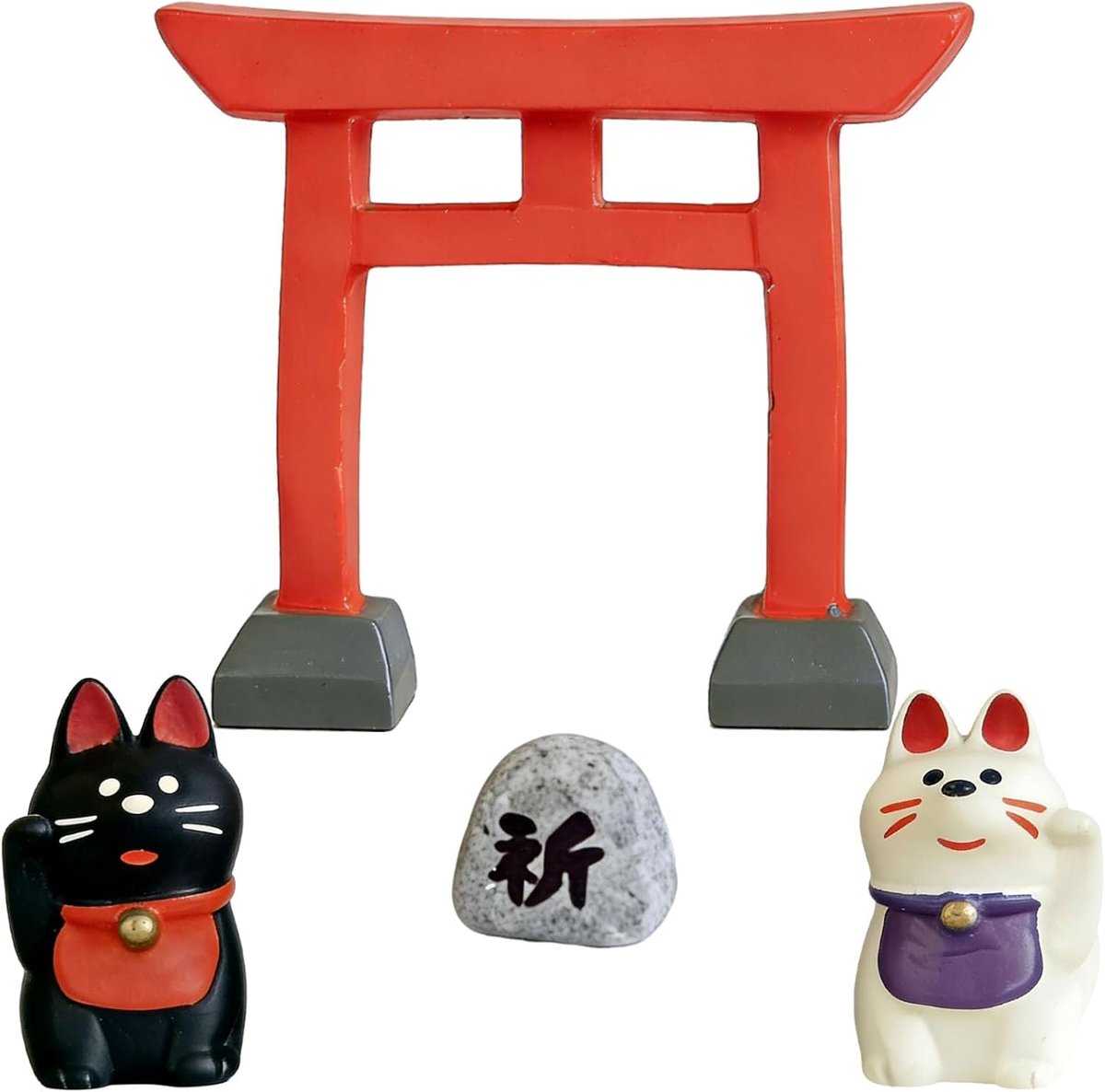 4 stuks Japanse Torii-poort & geluksvossenset, hars, miniatuur decoratie voor bonsai/sprookjes/bureau, voor cultuurliefhebbers/tuinliefhebbers/doe-het-zelf hobbyisten (poort: 6 x 6,5 x 2 cm, vos: 4 x