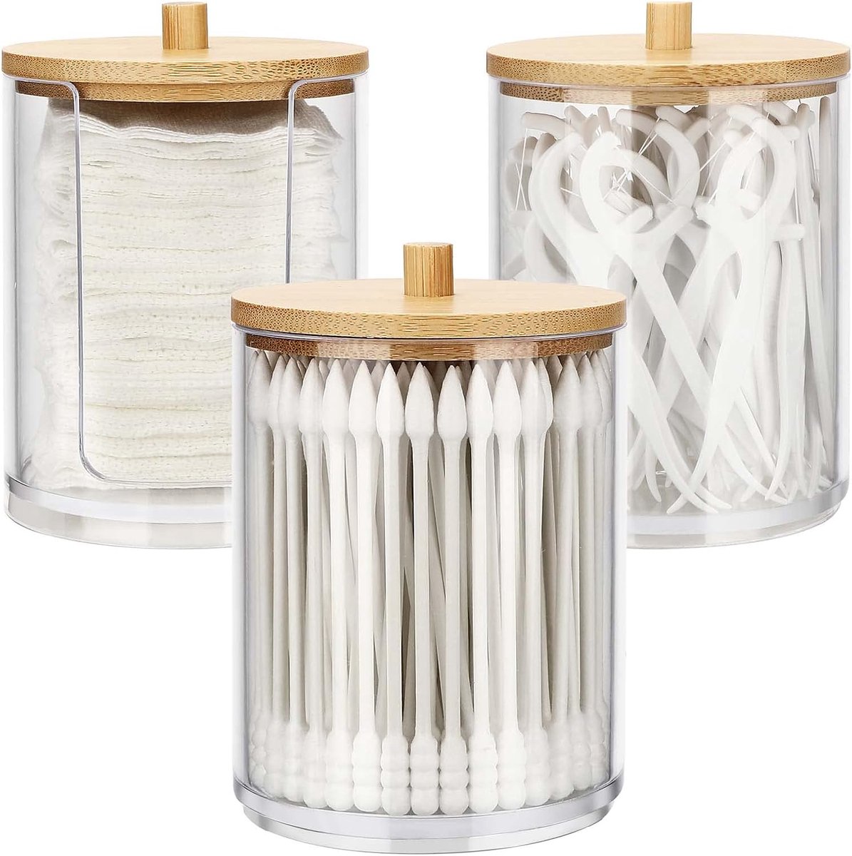 3 stuks wattenstaafjes, make-up-organizerset, wattenschijfdispenser, opbergdozen met deksel