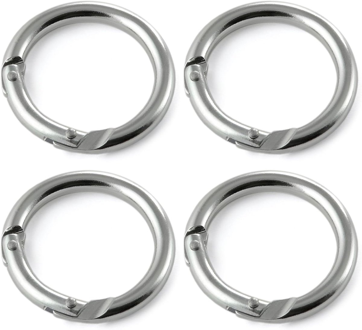 karabijnhaak sleutelring set 4 stuks, aluminium karabijnringen met snapopening, zilver, voor tas riem en uitrusting, buitendiameter 38 mm binnendiameter 30 mm, opening 22 mm, niet voor klimmen