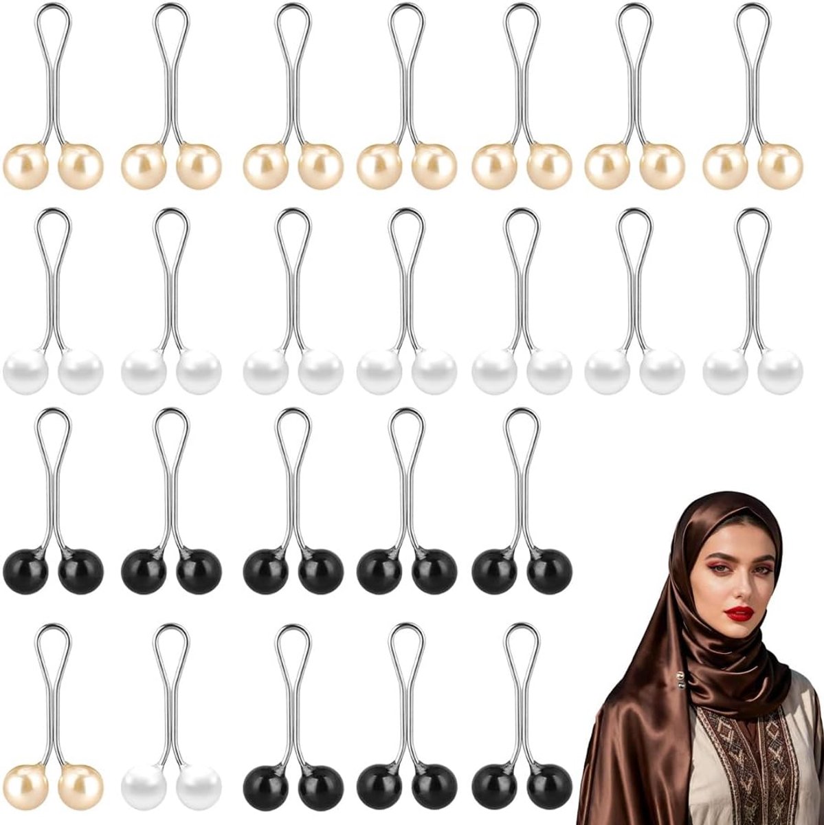24 stuks spelden voor hijab, moslim parelbroches, spelden voor hoofddoek, sjaal, hijab, sjaalclips, veiligheidsknopen voor dames (3 kleuren)