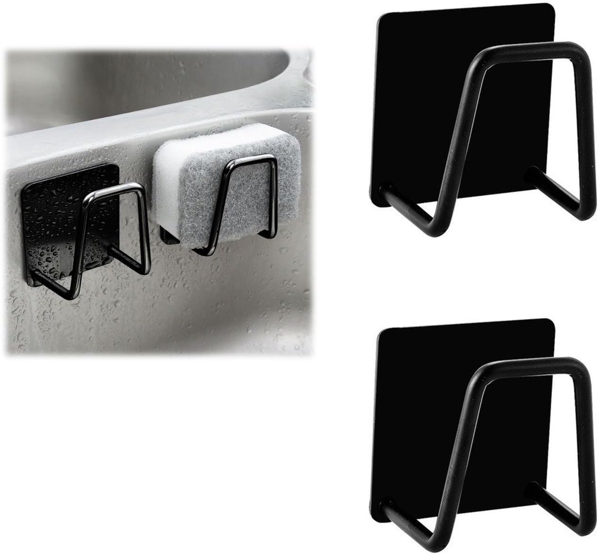 2 stuks sponshouder voor gootsteen, keuken, sponshouder, sponshouder voor gootsteen, keuken, sponshouder, sponshouder voor gootsteen, zelfklevend, 304 roestvrij staal, voor het opbergen van keuken en