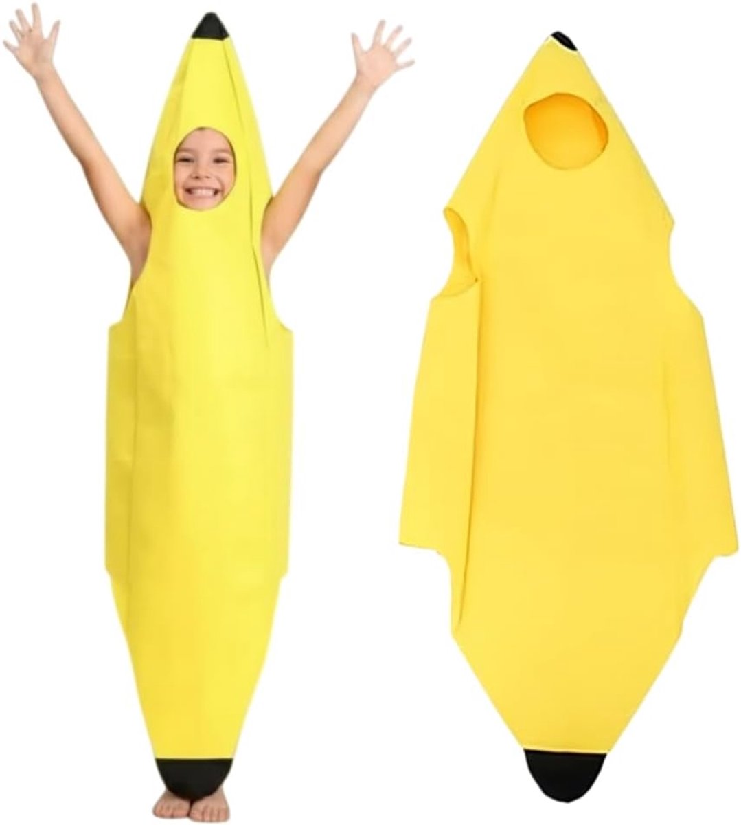 Bananenkostuum voor kinderen, hilarische gele bananenjumpsuit, lichtgewicht, comfortabele uniseks outfit voor Halloween, carnaval, Kerstmis, perfect voor leuke thema-cosplay.