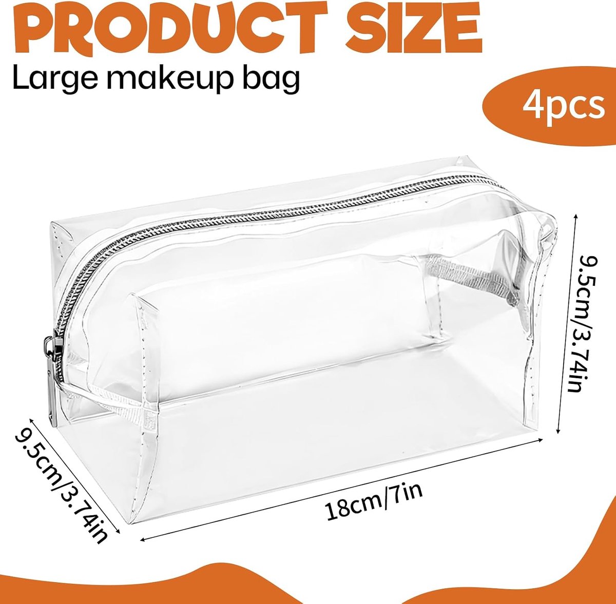 4 stuks transparante pennenzak, grote capaciteit, doorzichtige cosmeticatas, pvc, toilettas met ritssluiting, waterdichte make-uptas voor kantoor, school, draagbaar (18 x 9,5 x 9,5 cm)