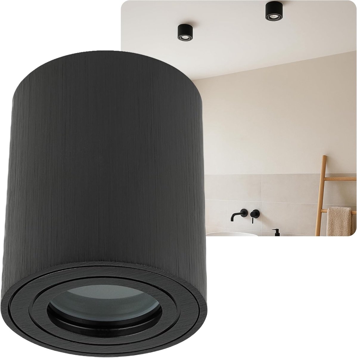 Led Opbouwspot Zwart Ring IP44 Bad Aluminium Plafondlamp Vochtige Ruimte 95mm Hoog Opbouwlamp Opbouwspot 230V Opbouwspot Plafondlamp GU10 Geschikt Onderbouwlamp Zwart Rond