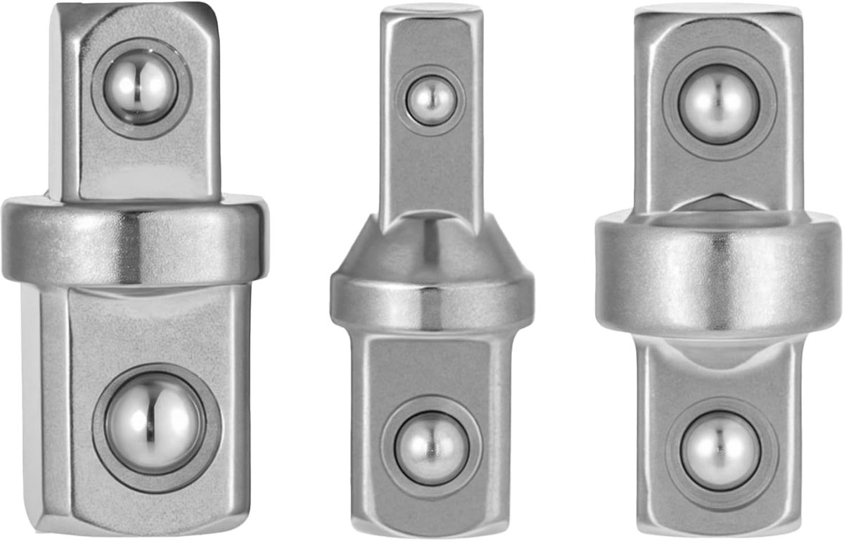 3-delig dopsleuteladapterset (1/2", 1/4", 3/8"), dubbelzijdige vierkante adapters voor ratels en elektrische schroevendraaiers, Cr-V staal, universele gereedschapsadapter voor steeksleutels