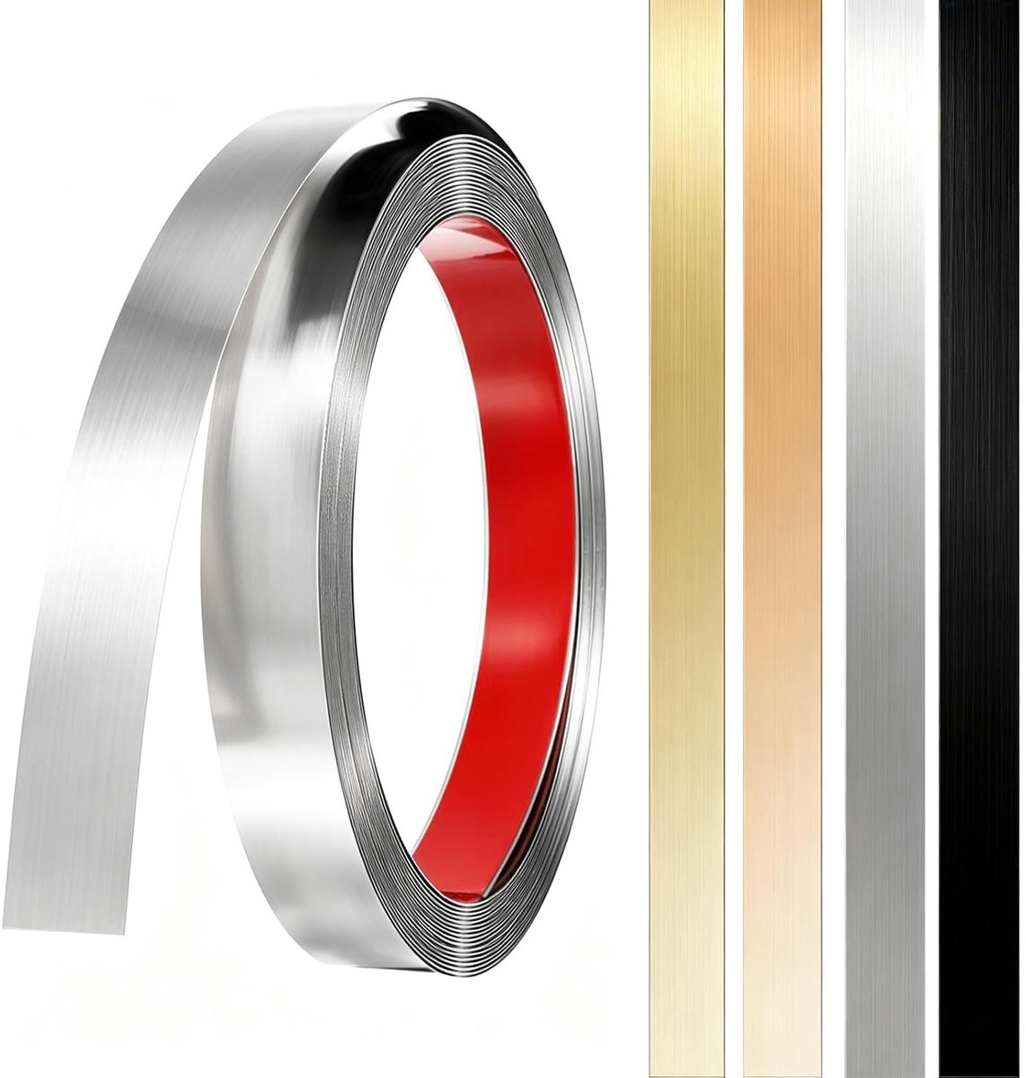 Metalen band, zelfklevend, metalen strips, sierlijsten, zelfklevend, roestvrijstalen plaat, wandlijsten, peel and stick, metalen lijst voor muur, open haard, spiegelframe, plafond, geborsteld