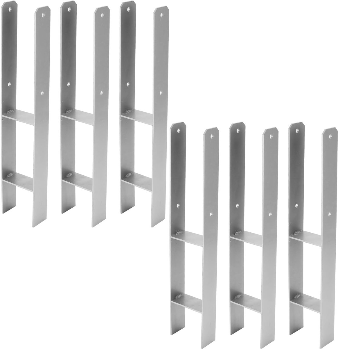 H-paalanker, 6 stuks, H-anker, paaldrager, grondanker voor palen, H-paalschoen voor omheining en broeikas, vierkante houten palen (111 x 600 mm)
