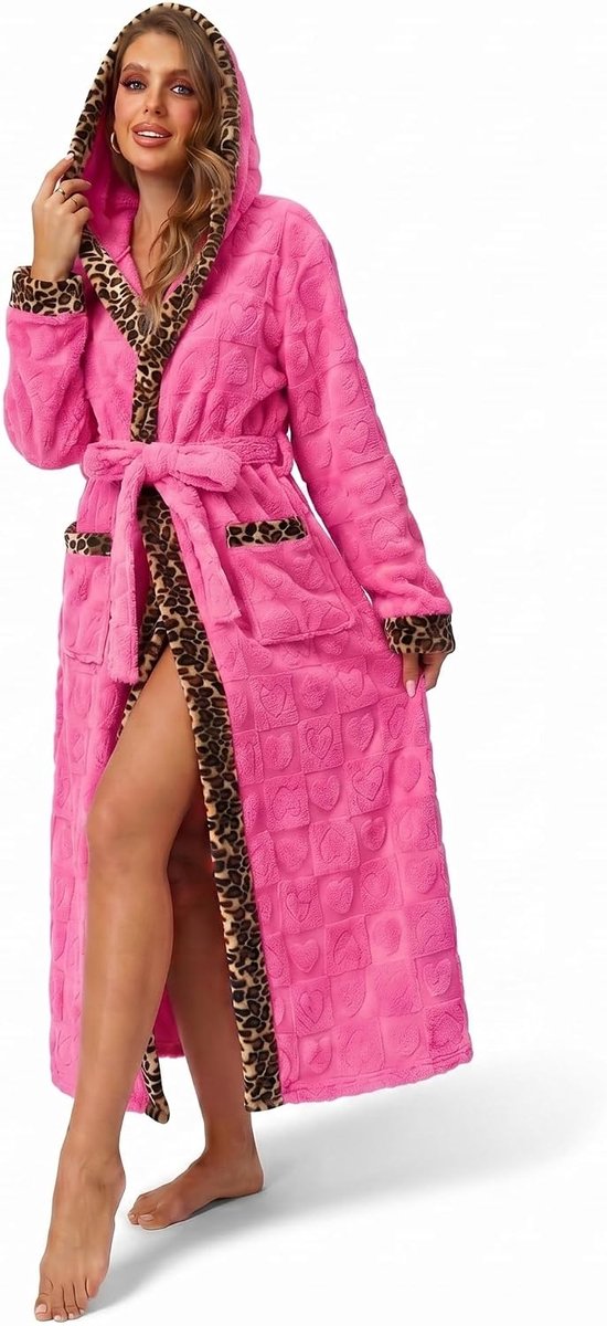 Dames Capuchonbadjas – Luipaardprint, Lange Zachte Fleece