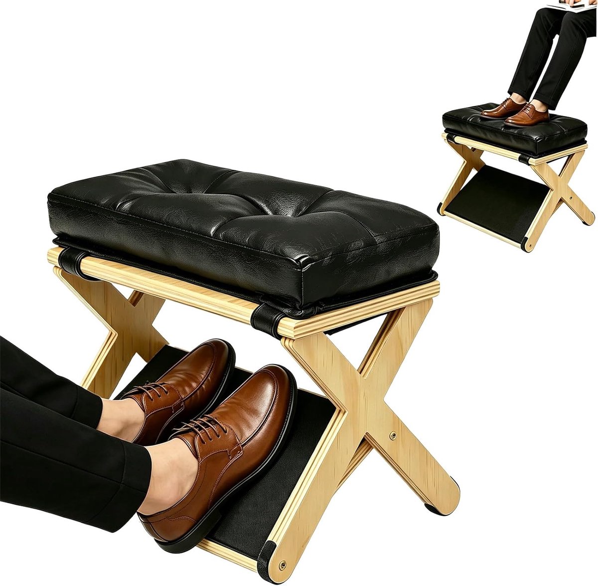 Voetsteun bureau, 2-in-1 voetsteun van hout, antislip voetsteun met afneembare zachte bekleding, voetenbank voetenbank voetenbank voetenbank voor kantoor, thuis, slaapkamer
