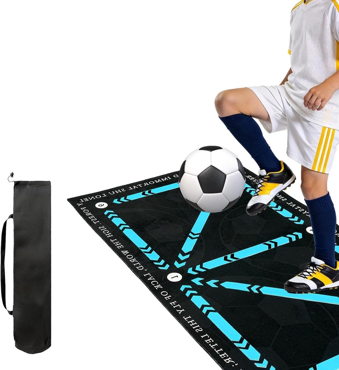Voetbaltrainingsmat, 90 x 60 cm, voetbaltrainingsmat, antislip, met voetbalsokken, verlengde jugglingband, cadeau voor voetballiefhebber en kinderen