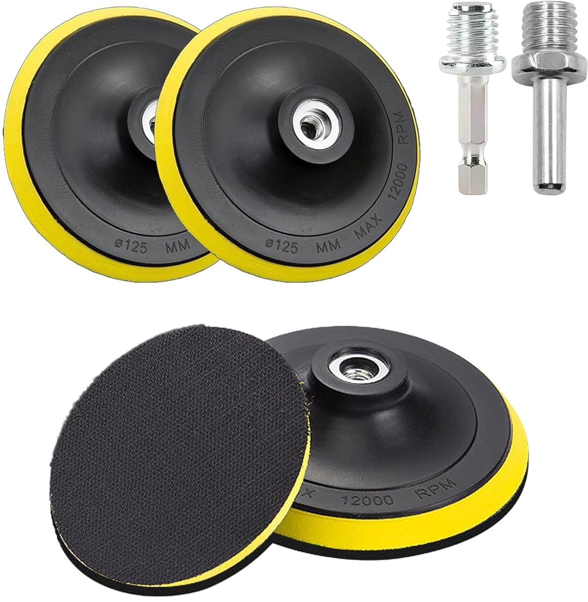 4 stuks klittenband schuurschijven 125 mm, polijstschijf schuurpapierschijf met booradapter M14 incl. spandoorn voor excentrische slijper, haakse slijper, boormachine, excentrisch schuurpapier