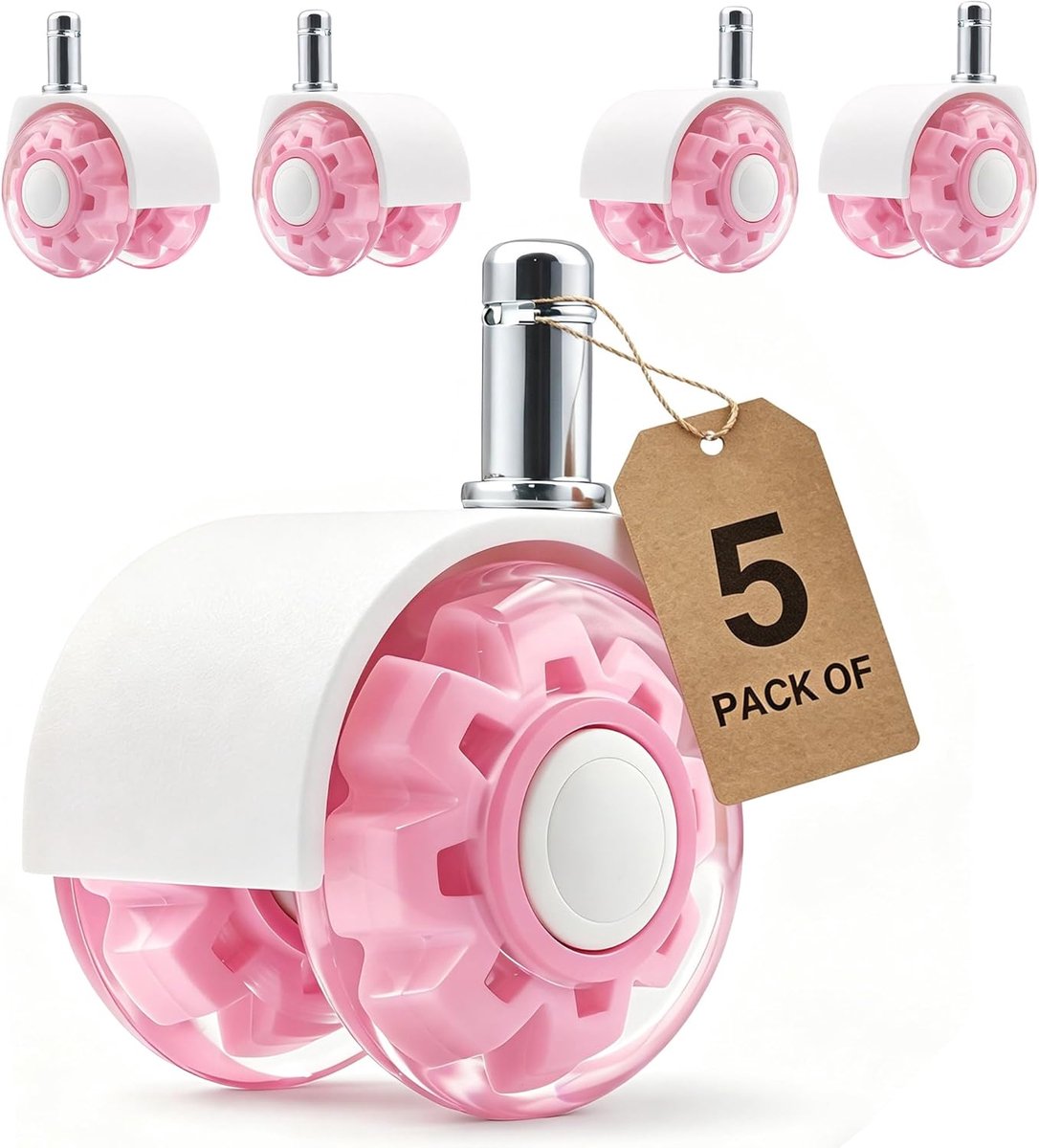 Wielen voor Bureaustoel 11x22 mm, Set 5 Stille PU Wielen, 360° Draaibaar, Beschermt Vloer/Parket, Tot 300 kg, Universeel (Niet compatibel met 1-KEA)