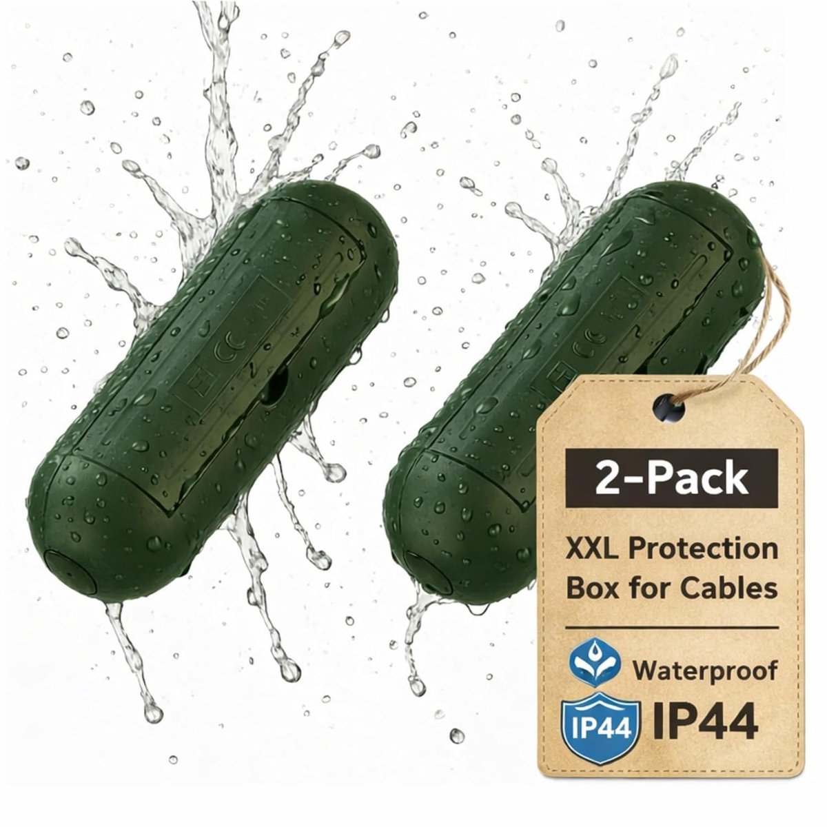 2-pack, beschermende behuizing XXL IP44, slijtvast, waterdicht, kabel, stekker