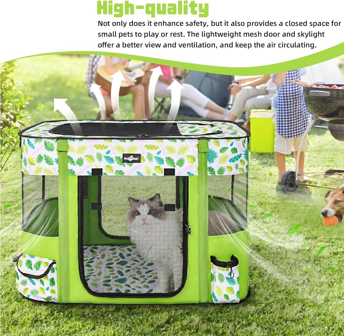dierenbox, draagbaar hondenhuis, opvouwbaar huisdierhek, 81 x 61 x 56 cm, puppybox voor binnen, draagbare hok voor kleine dieren, voor kittens, puppy's, konijnen (groen)