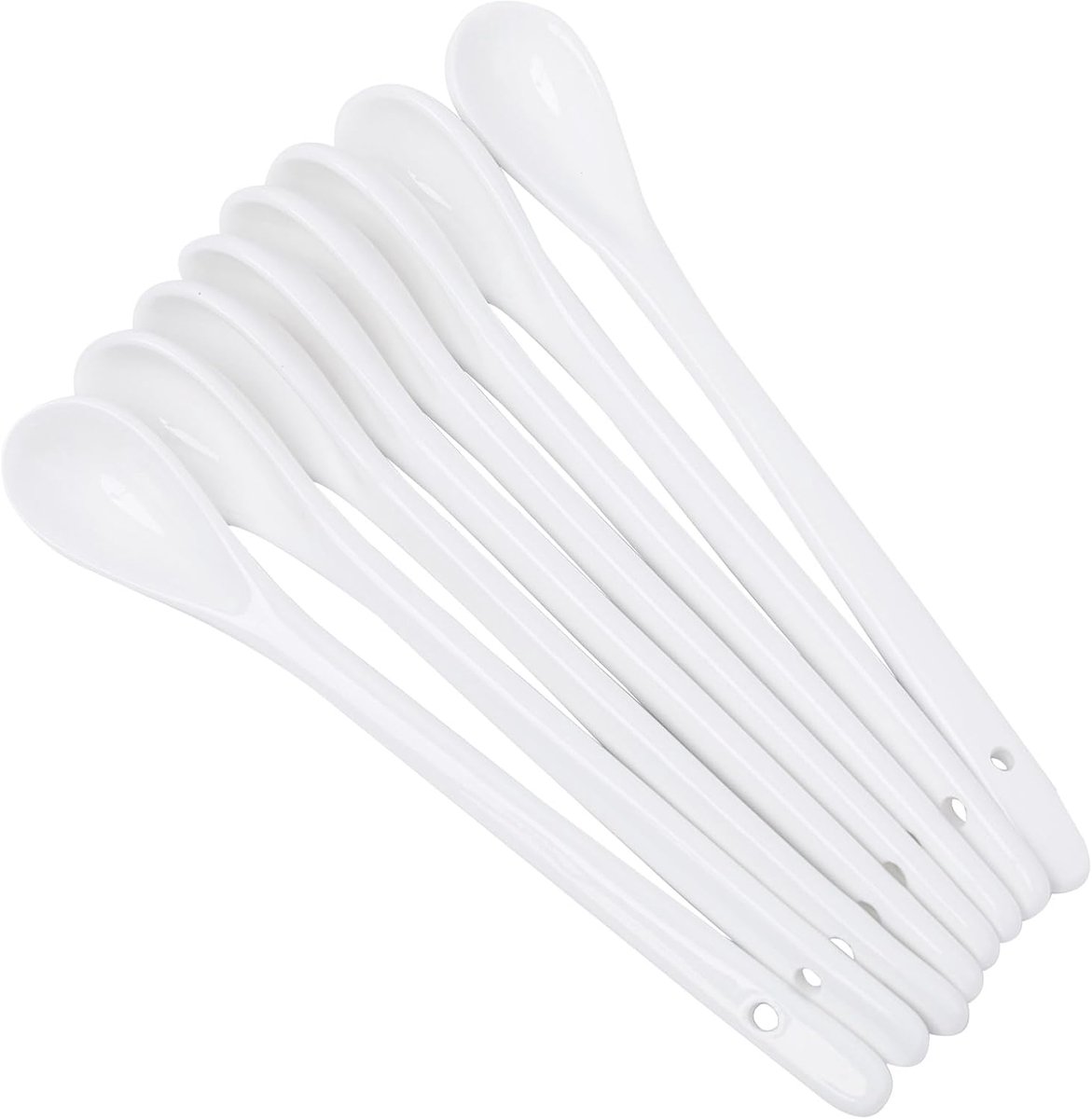 8 Stuks Keramische Lepel Porseleinen Lepel met Lange Handgreep,Glad Glazuur,Hittebestendig en Vaatwasmachinebestendig Geschikt voor Koffie,Thee en Desserts