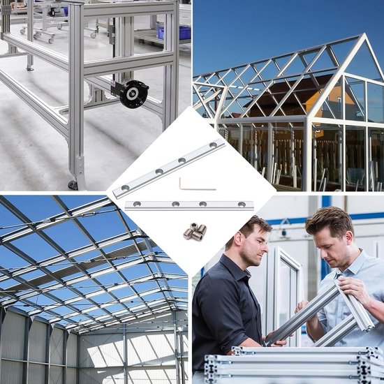 6 stuks verbindingsstukken, aluminium profielconnectoren, rechte binnenlijn, 10 cm lengte, met M5-schroeven, voor 20 x 20-serie, 6 mm groef (zilver, 6PACK-2020) — afbeelding 4