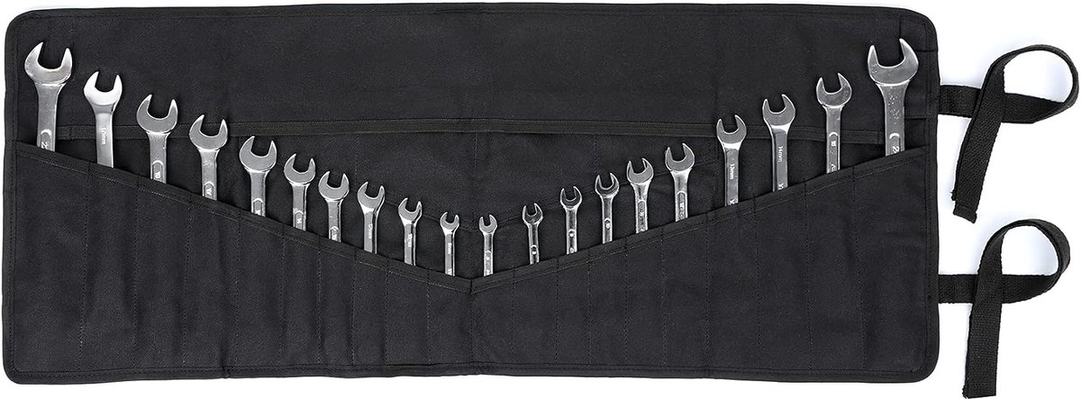 Gereedschapstas, zware gewaxte canvas moersleutelgereedschap, oprolbare tas, multifunctionele kleine handgereedschap organizer houder met 24 zakken (zwart)