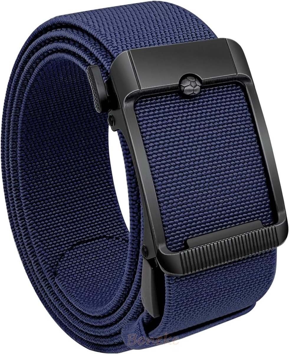 elastische Ratchet riem - 3,5 cm brede rekbare nylon riem voor golf, werk en vrije tijd, met metalen gesp met voetbalontwerp, nauwkeurig verstelbaar, zwart