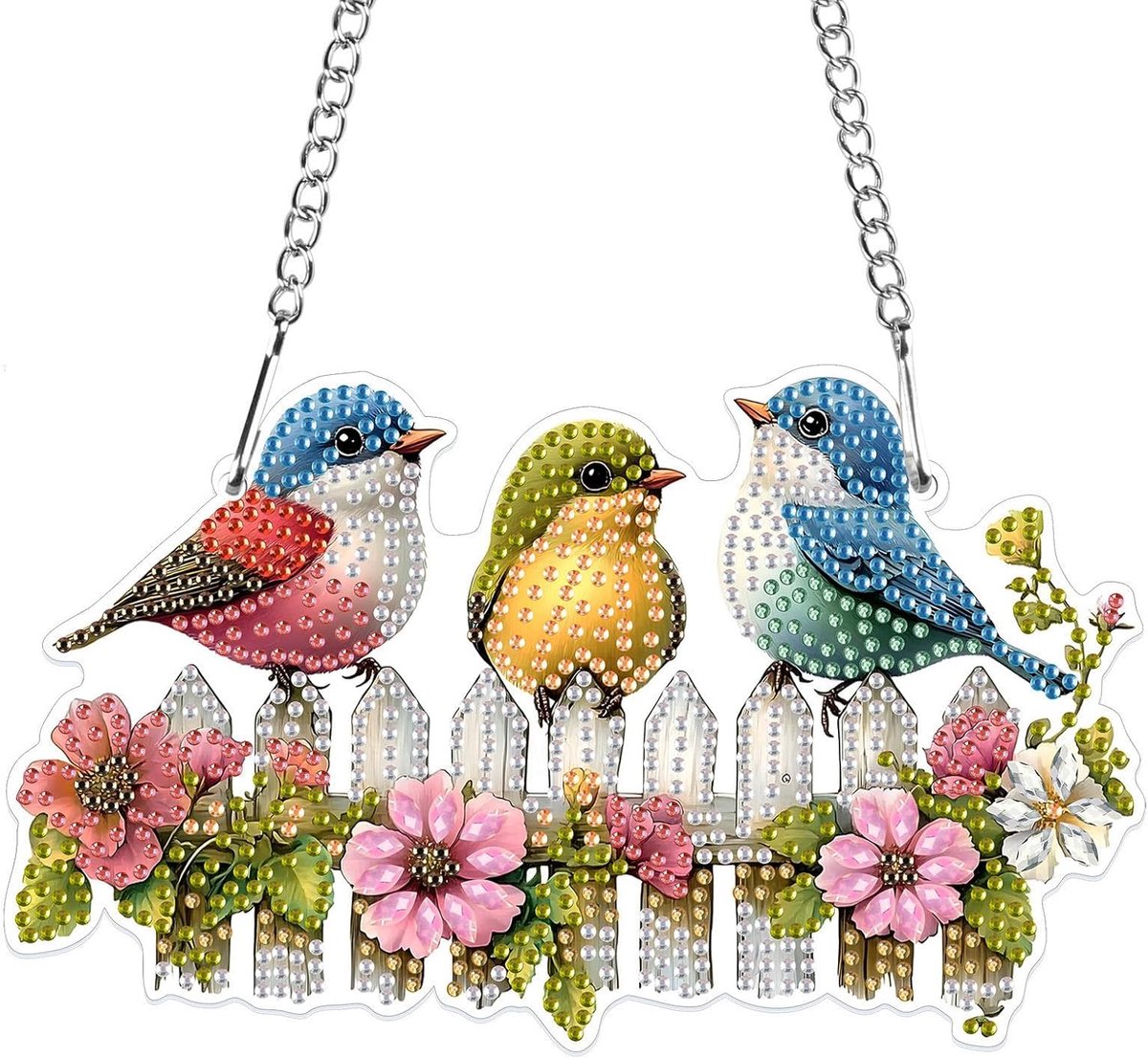 5D Diamond Painting hanger kit bloemen en vogel, diamantschilderij, lichtvanger voor volwassenen, kunstdecoratie voor thuis