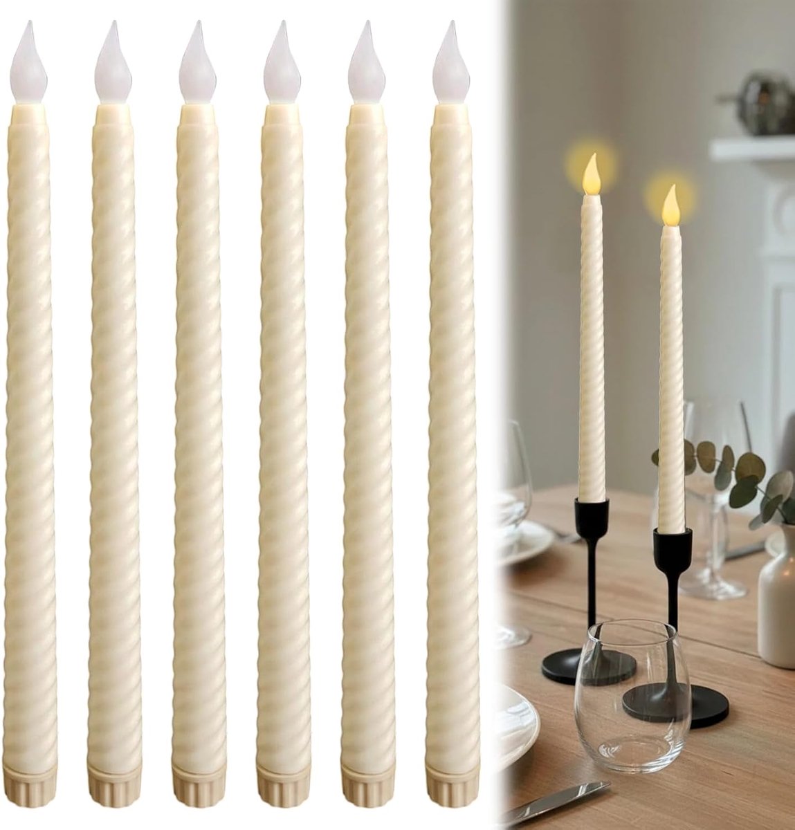 6 stuks led-kaarsen, flikkerende vlam, ivoorkleurig, spiraalvormig, nep, elektrische kaarsen, vlamloos, voor kandelaars, bruiloft, Pasen, verjaardag, verjaardagsfeest, bruiloft (2 x 27 cm)