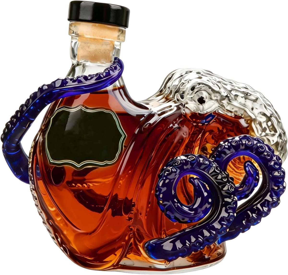 3D octopus glazen fles 350 ml, decoratieve karaf voor rum, whisky, wijn, verzamelfles met sluiting